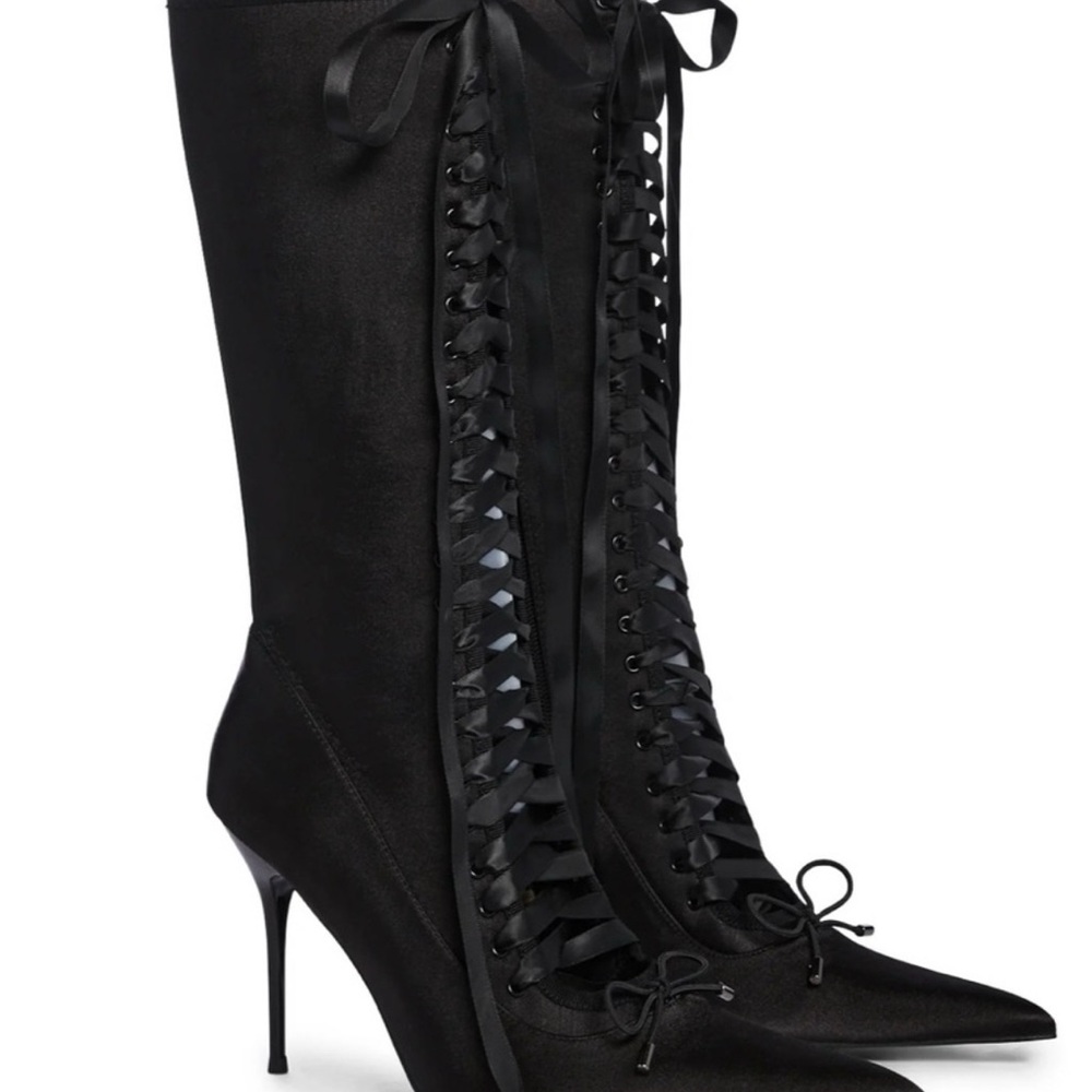Black Lace-Up heels Stiletto Boots Women’s pointed toe heel boots